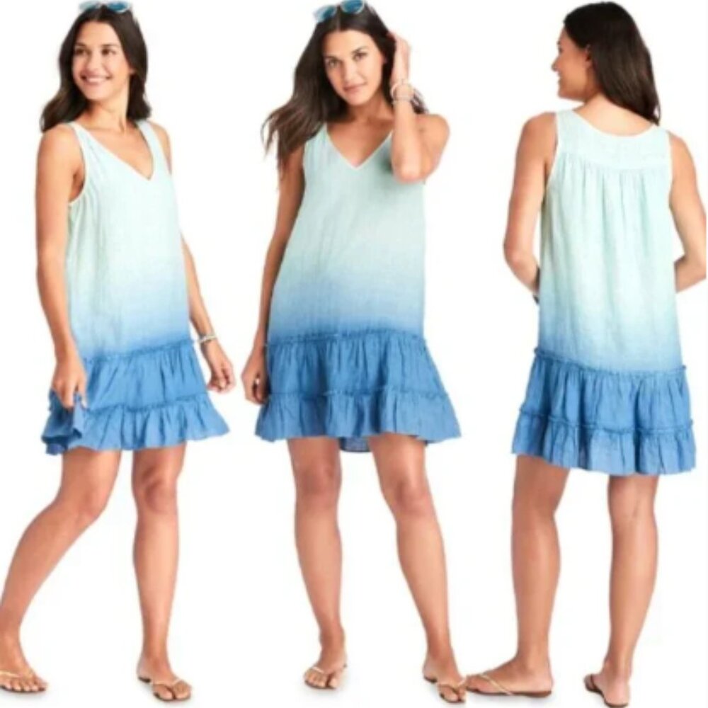 Like New! Vineyard Vines Linen Dip-Dye Ruffle Ombré Swim/Cover-Up Dress - XL
